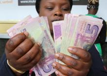 A currency dealer counts wads of bond notes outside a bank in Harare, Zimbabwe, February 24, 2017. PHOTO BY REUTERS/Philimon Bulawayo