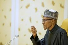 Nigeria's President Muhammadu Buhari speaks after returning from a medical trip from London to Abuja, Nigeria March 10, 2017. PHOTO BY REUTERS/Presidential Office