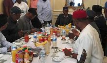 Nigeria's President Muhammadu Buhari receives a delegation of the All Progressives Congress (APC) party in Abuja House in London, Britain, July 23, 2017. PHOTO BY REUTERS/Nigeria Presidency