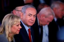 Israeli Prime Minister Benjamin Netanyahu and his wife Sara attend an inauguration ceremony for a fortified emergency room at the Barzilai Medical Center in Ashkelon, southern Israel, February 20, 2018. PHOTO BY REUTERS/Amir Cohen