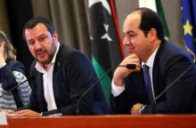 Italian Interior Minister Matteo Salvini talks during a news conference with Libyan Deputy Prime Minister Ahmed Maiteeg in Rome, Italy, July 5, 2018. PHOTO BY REUTERS/Tony Gentile