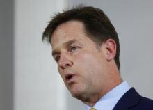 Britain's Liberal Democrat leader Nick Clegg announces his resignation as leader at a news conference in London, Britain, May 8, 2015. PHOTO BY REUTERS/Eddie Keogh