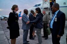 U.S. Ambassador to the United Nations Nikki Haley is received upon arriving at the N'Djili International Airport in Kinshasa, Democratic Republic of Congo, October 25, 2017. PHOTO BY  REUTERS/Robert Carrubba