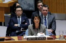 United States ambassador to the United Nations (UN) Nikki Haley speaks during a meeting of the UN Security Council to discuss a North Korean missile launch at UN headquarters in New York, U.S., November 29, 2017. PHOTO BY REUTERS/Lucas Jackson