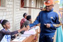 Burundi President Pierre Nkurunziza is registered by an electoral official before casting his ballot at a polling centre during the constitutional amendment referendum at School Ecofo de Buye in Mwumba commune in Ngozi province, northern Burundi, May 17, 2018. PHOTO BY REUTERS/Evrard Ngendakumana