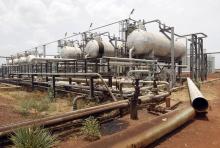 An oil processing facility is seen at an oilfield in Unity State