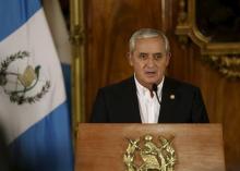 Guatemalan President Otto Perez speaks during a news conference in the presidential house in Guatemala City, May 8, 2015. PHOTO BY REUTERS/Jorge Dan Lopez