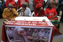 Parents of abducted Chibok girls cry as police denied them access to see President Muhammadu Buhari during a rally in Abuja, Nigeria, August 25, 2016. PHOTO BY REUTERS/Afolabi Sotun