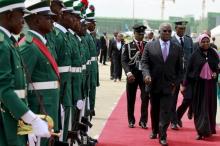 Sao Tome and Principe's President Manuel Pinto da Costa arrives at the airport in Abuja, Nigeria, May 28, 2015. PHOTO BY REUTERS/Afolabi Sotunde