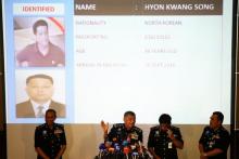 Malaysia's Royal Police Chief Khalid Abu Bakar (C) speaks next to a screen showing North Korean Hyon Kwang Song during a news conference regarding the apparent assassination of Kim Jong Nam at the Malaysian police headquarters in Kuala Lumpur, Malaysia, February 22, 2017. PHOTO BY REUTERS/Athit Perawongmetha