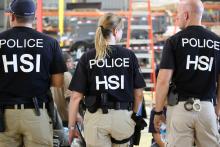 U.S. Immigration and Customs Enforcement's (ICE) Homeland Security Investigations (HSI) officers execute criminal search warrants and arrest more than 100 company employees on federal immigration violations at a trailer manufacturing business in Sumner, Texas, U.S, August 28, 2018. PHOTO BY REUTERS/U.S. Immigration and Customs Enforcement