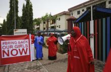 A campaigner from "#Bring Back Our Girls" shouts slogans during a rally calling for the release of the chibok school girls who were abducted by Boko Haram militants, in Abuja October 17, 2014. PHOTO BY REUTERS/Afolabi Sotunde