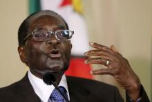 Zimbabwe's President Robert Mugabe speaks during a press briefing at the Union building in Pretoria, April 8, 2015. PHOTO BY REUTERS/Siphiwe Sibeko