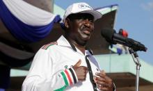 Kenyan opposition leader Raila Odinga of the National Super Alliance (NASA) coalition addresses supporters after he was announced as the presidential candidate for the 2017 general elections during a rally at the Uhuru Park grounds, in Nairobi, Kenya, April 27, 2017. PHOTO BY REUTERS/Thomas Mukoya