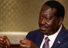 Kenya's opposition party leader, Raila Odinga, gestures during an interview with journalists in London, Britain, October 13, 2017. PHOTO BY REUTERS/Peter Nicholls