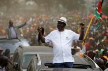 Kenyan opposition leader Raila Odinga, the presidential candidate of the National Super Alliance (NASA) coalition, arrives for a political rally at the Kamukunji grounds in Nairobi, Kenya, October 18, 2017. PHOTO BY REUTERS/Baz Ratner