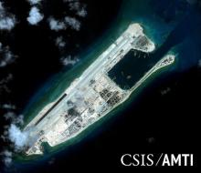 Fiery Cross reef, located in the disputed Spratly Islands in the South China Sea, in a satellite image taken September 3, 2015. PHOTO BY REUTERS/CSIS Asia Maritime Transparency Initiative