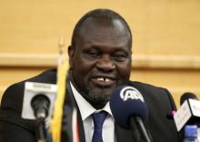 South Sudan's rebel leader Riek Machar prepares to address a news conference during the peace signing meeting in Ethiopia's capital Addis Ababa, August 17, 2015. PHOTO BY REUTERS/Tiksa Negeri