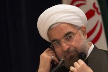 Iran's President Hassan Rouhani takes questions from journalists during a news conference in New York