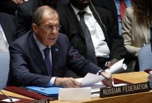 Russian Foreign Minister Sergei Lavrov speaks to the United Nations Security Council