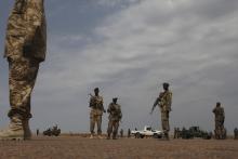 Sudan People's Liberation Army (SPLA) soldiers guard the airport in Malakal