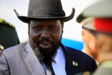 South Sudan's President Salva Kiir Mayardit reacts upon arrival at Khartoum airport, Sudan, November 1,2017. PHOTO BY REUTERS/Mohamed Nureldin Abdallah