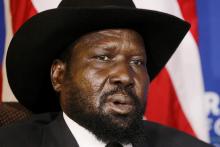 South Sudan's President Salva Kiir speaks during a meeting with U.S. Secretary of State John Kerry at the U.S.-Africa Business Forum in Washington