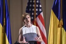 United States Ambassador to the United Nations Samantha Power delivers her speech dedicated to reforms in Ukraine, at the Oktyabrsky Palace in Kiev, Ukraine, June 11, 2015. PHOTO BY REUTERS/Stringer