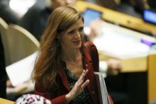 U.S. Ambassador to the United Nations Samantha Power arrives at the 69th United Nations General Assembly at U.N. headquarters in New York