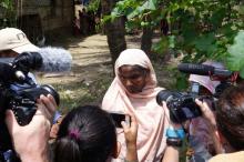 Sarbeda, whose teenage son was arrested for suspected links to a militant group, speaks to reporters in Kyar Gaung Taung village, northern Rakhine state, Myanmar, July 14, 2017. PHOTO BY REUTERS/Simon Lewis