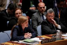 United States Ambassador to the United Nations Samantha Power addresses the chamber after a vote by the United Nations Security Council to approve a resolution in Burundi at the United Nations in Manhattan, New York, U.S., July 29, 2016. PHOTO BY REUTERS/Andrew Kelly