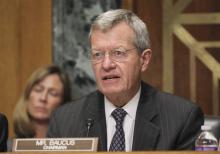 U.S. Senate Finance Committee Chairman Max Baucus questions Health and Human Services Secretary Kathleen Sebelius during a Finance Committee hearing on "Health Insurance Exchanges