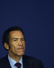 President of the Republic of Botswana, Seretse Khama Ian Khama, looks on during a news conference in Pretoria, October 5, 2010. PHOTO BY REUTERS/Siphiwe Sibeko