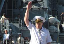 Vice Admiral Sergei Yeliseyev, First Deputy Commander of the Ukrainian fleet, attends joint maritime exercises with Russian Navy forces in the Crimean port of Sevastopol, Ukraine, June 22, 2013. PHOTO BY REUTERS/Stringer