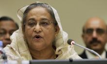 Bangladesh's Prime Minister Sheikh Hasina addresses a high-level summit on strengthening international peace operations during the 69th session of the United Nations General Assembly at United Nations headquarters in New York, September 26, 2014. PHOTO BY REUTERS/Andrew Gombert