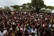 Sidama youths chat slogans as they gather for a meeting to declare their own region in Hawassa, Ethiopia, July, 17, 2019. PHOTO BY REUTERS/Tiksa Negeri