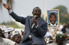 Union des Forces Republicaines (UFR) leader and presidential candidate Sidya Toure speaks during a campaign rally at the yard next to the parliament building in Conakry, June 23, 2010. PHOTO BY REUTERS/Luc Gnago