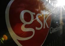 The signage for the GlaxoSmithKline building is pictured in Hounslow, west London