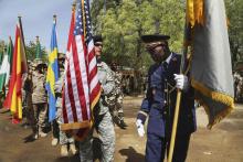 Soldiers participate in the opening ceremony of Flintlock 2015, an exercise organized by the US military in Ndjamena, February 16, 2015. PHOTO BY REUTERS/Emmanuel Braun