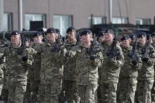 British soldiers during the official ceremony welcoming the deployment of a multi-national NATO battalion in Tapa, Estonia, April 20, 2017. PHOTO BY REUTERS/Ints Kalnins