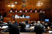 Kenyan Supreme Court judges attend a hearing of a petition challenging the election result filed by the National Super Alliance (NASA) coalition and Human Rights groups at the Supreme Court in Nairobi, Kenya, August 28, 2017. PHOTO BY REUTERS/Baz Ratner