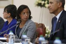 U.S. National Security Advisor Susan Rice (C) joins President Barack Obama (R) as he participates in a bilateral meeting with Kenya's President Uhuru Kenyatta (not pictured) at the State House in Nairobi, July 25, 2015. PHOTO BY REUTERS/Jonathan Ernst