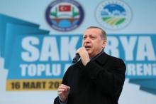 Turkish President Tayyip Erdogan speaks during a ceremony in Sakarya, Turkey, March 16, 2017. PHOTO BY REUTERS/Murat Cetinmuhurdar/Presidential Palace