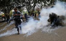 A tear-gas canister is fired towards journalists covering anti-corruption ptotest opposing the graft and abuse of funds in public healthcare, during a demonstration in Kenya's capital Nairobi, November 3, 2016. PHOTO BY REUTERS/Thomas Mukoya