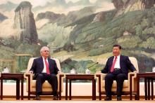 China's President Xi Jinping meets U.S. State of Secretary, Rex Tillerson at the Great Hall of the People in Beijing, China, March 19, 2017. PHOTO BY REUTERS/Thomas Peter