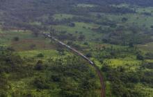 A train is seen from a helicopter in the southern Congolese province of Katanga