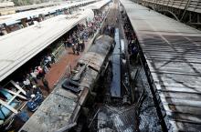 A damaged train is seen at the main train station after a fire caused deaths and injuries, in Cairo, Egypt, February 27, 2019. PHOTO BY REUTERS/Amr Abdallah Dalsh