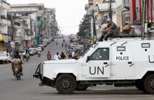 United Nations (UN) peacekeepers patrol in their vehicle during Liberia's presidential election run-off, along a street in Monrovia, November 8, 2011. PHOTO BY REUTERS/Luc Gnago
