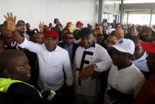 Vital Kamerhe, leader of the Union for the Congolese Nation (UNC) party, with Felix Tshisekedi, leader of Congolese main opposition the Union for Democracy and Social Progress (UDPS) party and presidential candidate, arrive at N'djili International Airport in Kinshasa, Democratic Republic of Congo, November 27, 2018. PHOTO BY REUTERS/Kenny Katombe