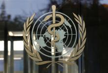 A logo is pictured on the World Health Organization (WHO) headquarters in Geneva, Switzerland, November 22, 2017. PHOTO BY REUTERS/Denis Balibouse